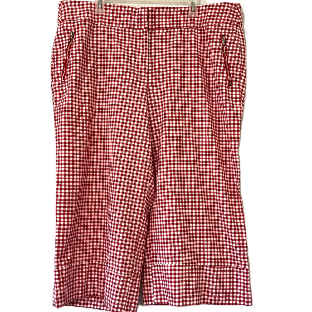 Lane Bryant Glamour X The Lena Womens Red White Gingham Wide Leg Capris Size 22